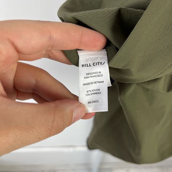 HILL CITY Mens Size 28 Board Shorts Swim Shorts Pocket Stretch Nylon Olive Green - Picture 4 of 5